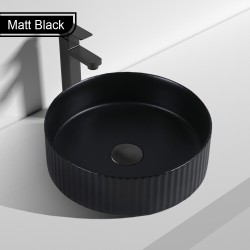 360*360*115mm Bathroom Fluted Matt Black Circle Basin Ceramic Wash Basin
